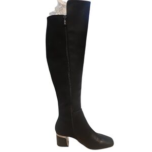 DKNY Woman Chandrah Black Over the Knee Leather Textile High Boots Size 7.5 M